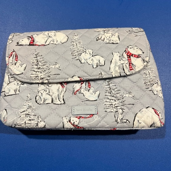 🐻⛷ VERA BRADLEY Brush Cosmetic BEARY MERRY Makeup Accessories Bag GUC - Picture 1 of 6